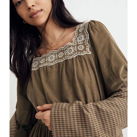 New! Madewell Embroidered Corduroy Square-Neck Mini Dress,‎ size M - Picture 4 of 16